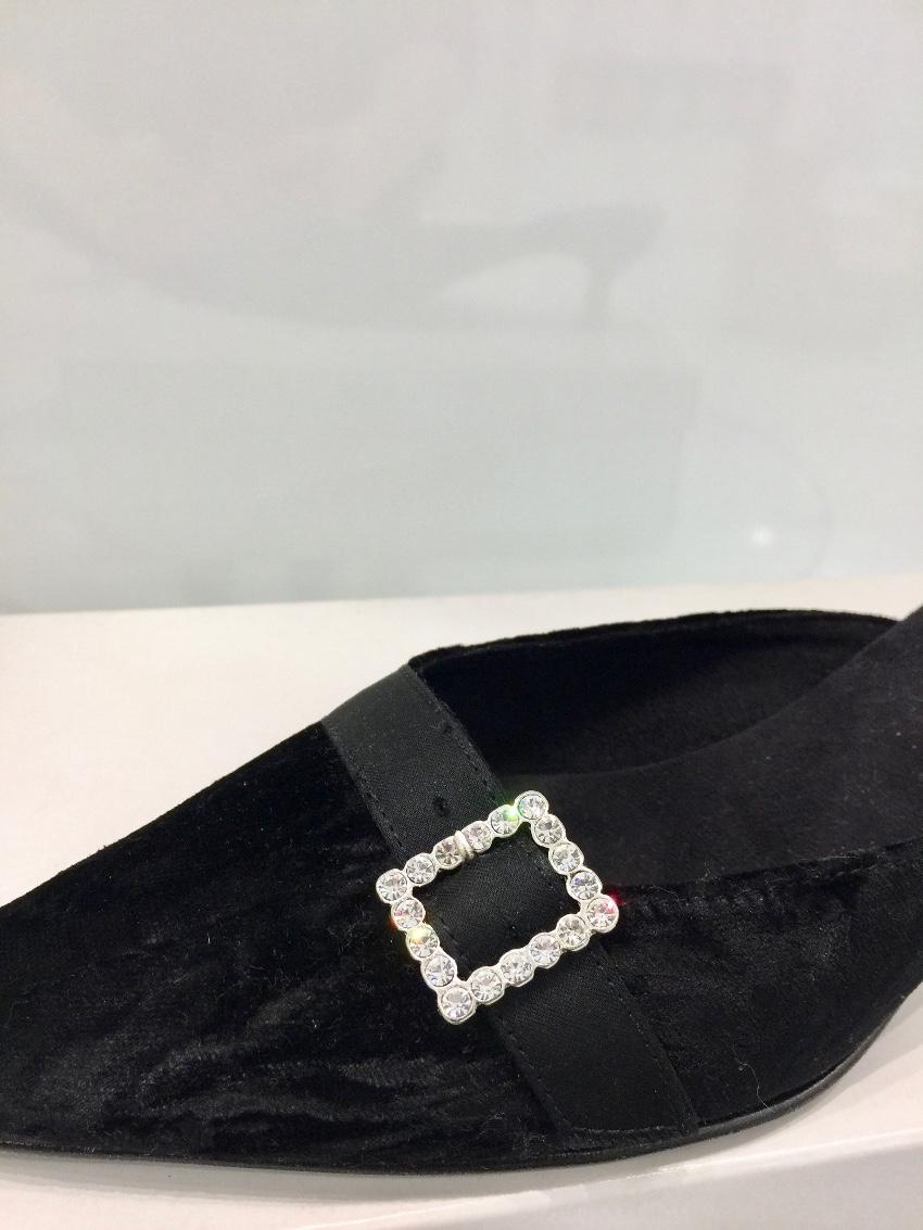 Sylvie Rost Black Crushed Velour Evening Slippers
