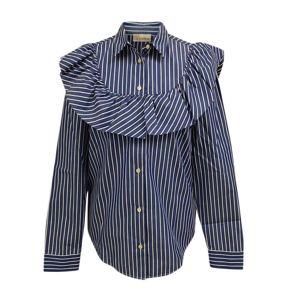 REDValentino Striped Cotton Ruffle Shirt