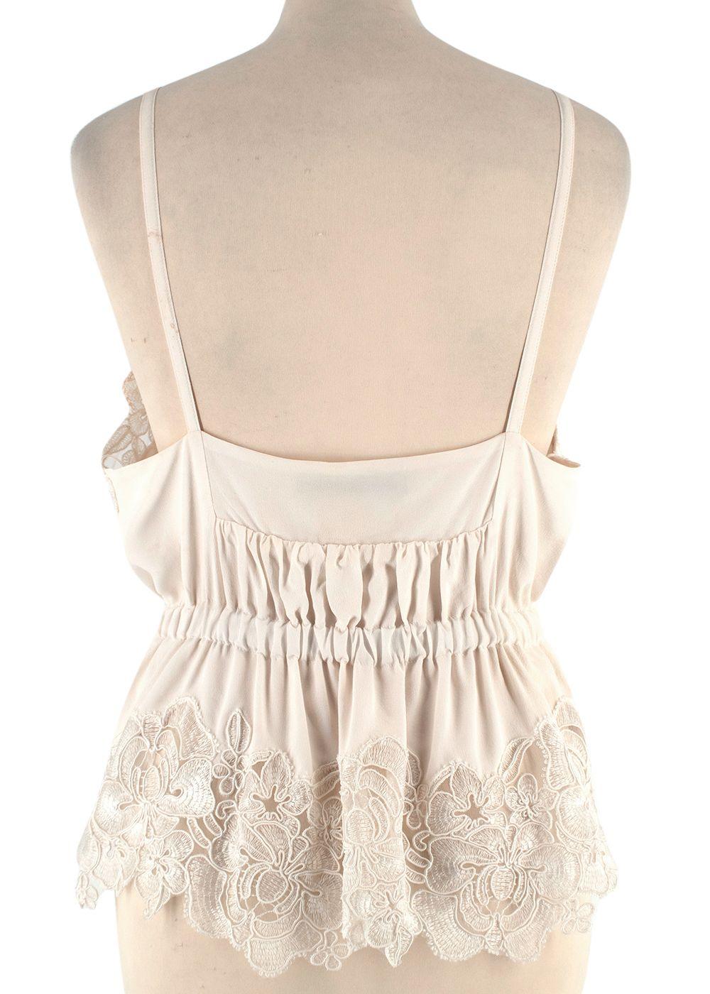 Ermanno Scervino Ivory Floral Lace Silk Cami Top