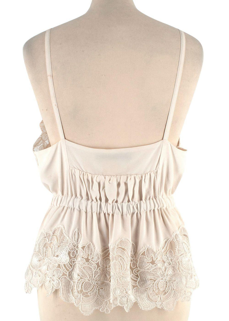 Ermanno Scervino Ivory Floral Lace Silk Cami Top