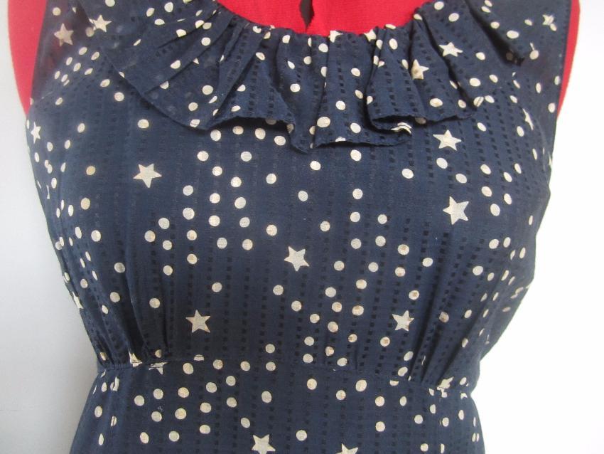 Marc by Marc Jacobs Blue White Star Print Ruffle Detail Dress