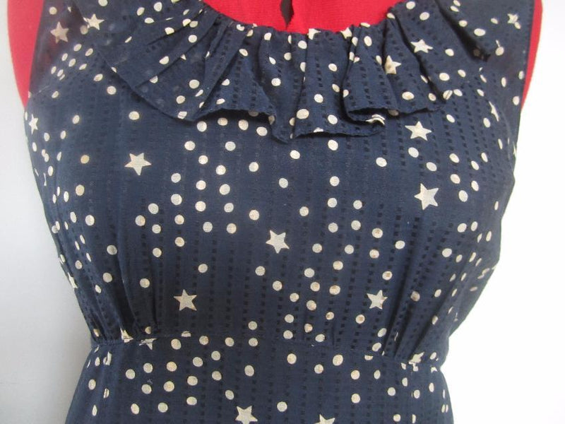 Marc by Marc Jacobs Blue White Star Print Ruffle Detail Dress
