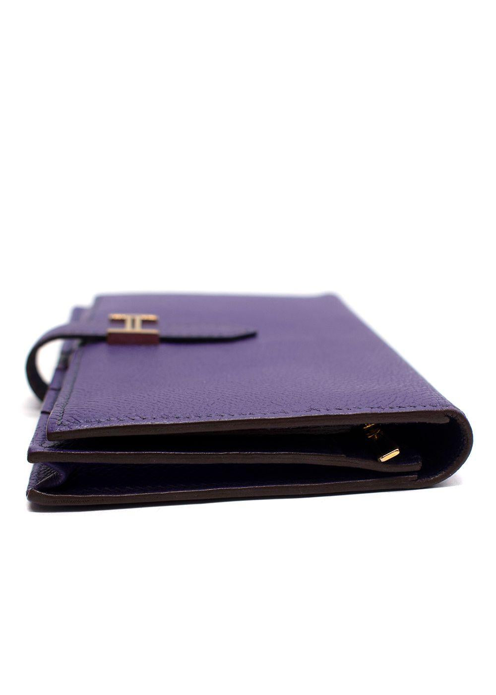 Hermes Purple Bearn Wallet with Gold Hardware