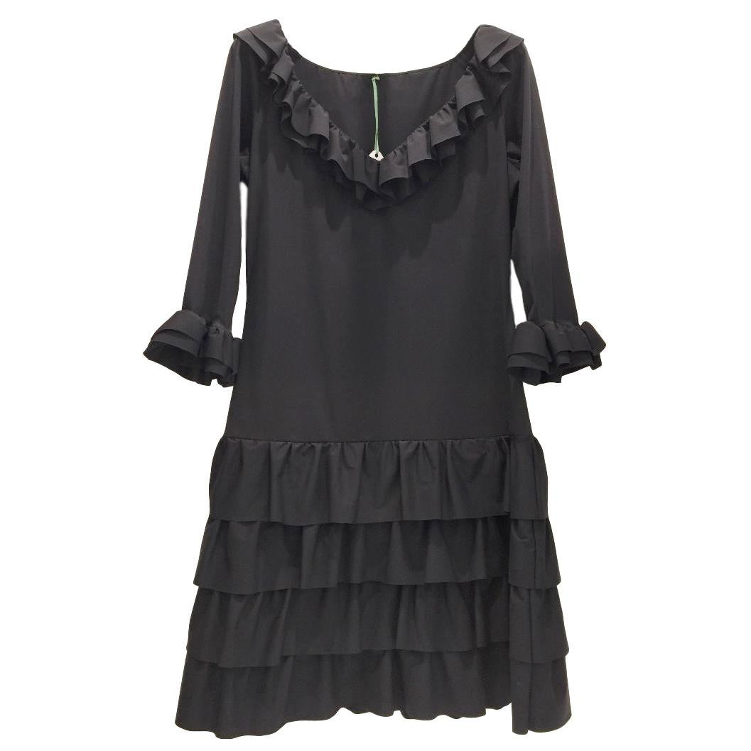 Bespoke French Couture Black Lycra Frill Dress