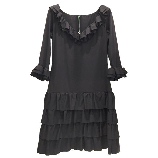 Bespoke French Couture Black Lycra Frill Dress