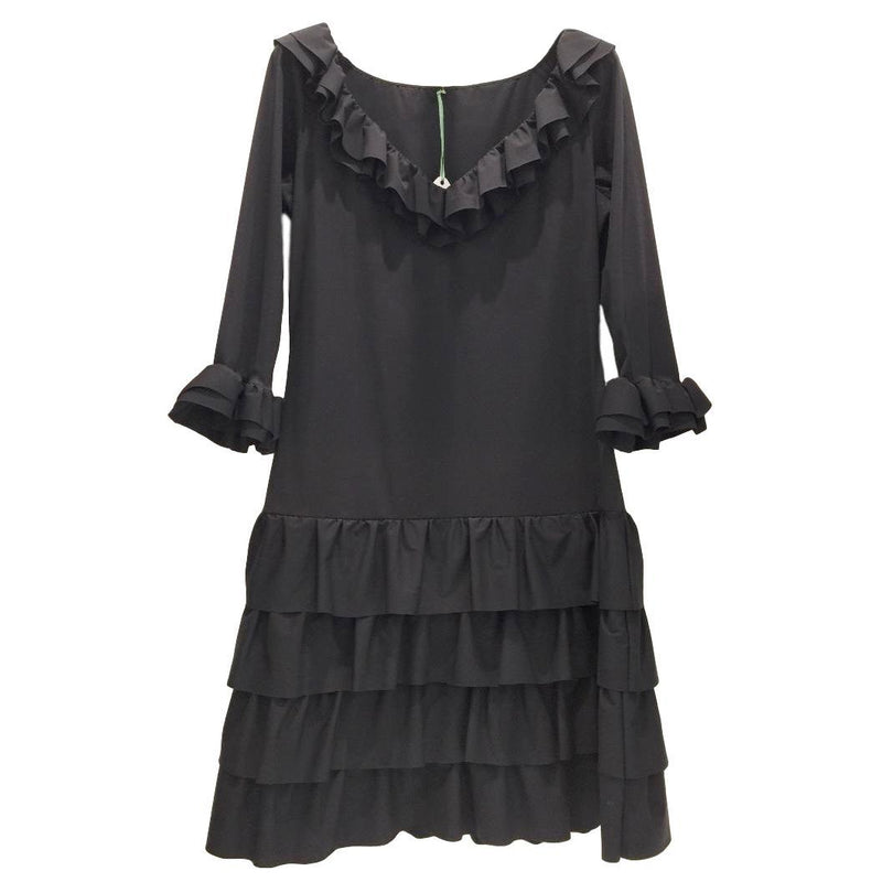 Bespoke French Couture Black Lycra Frill Dress