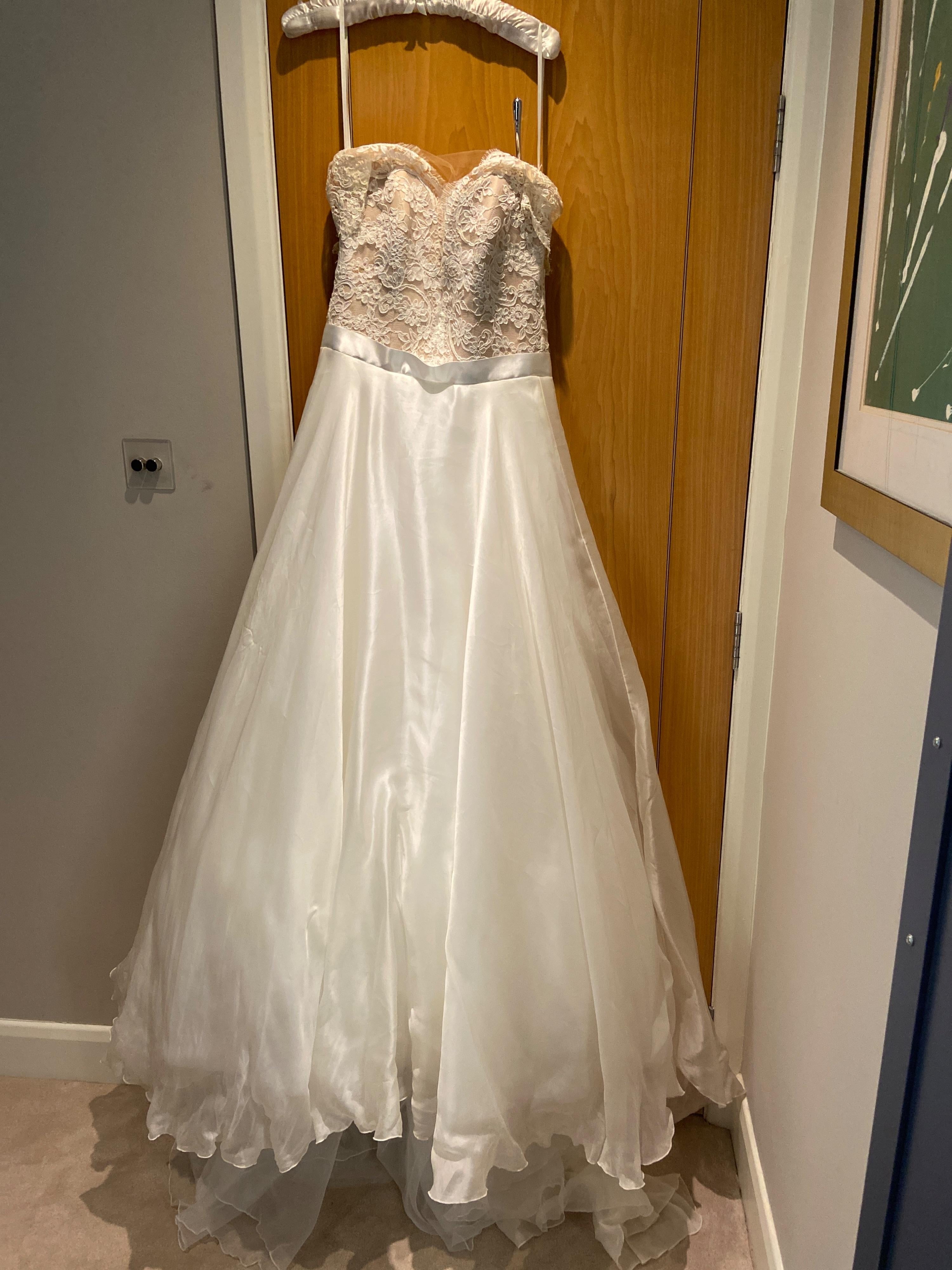 White Lace Body Bridal Gown With Full Skirt And Train