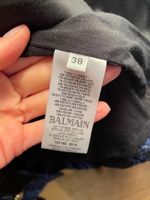 Balmain Blue & Black Check Crop Tailored Jacket