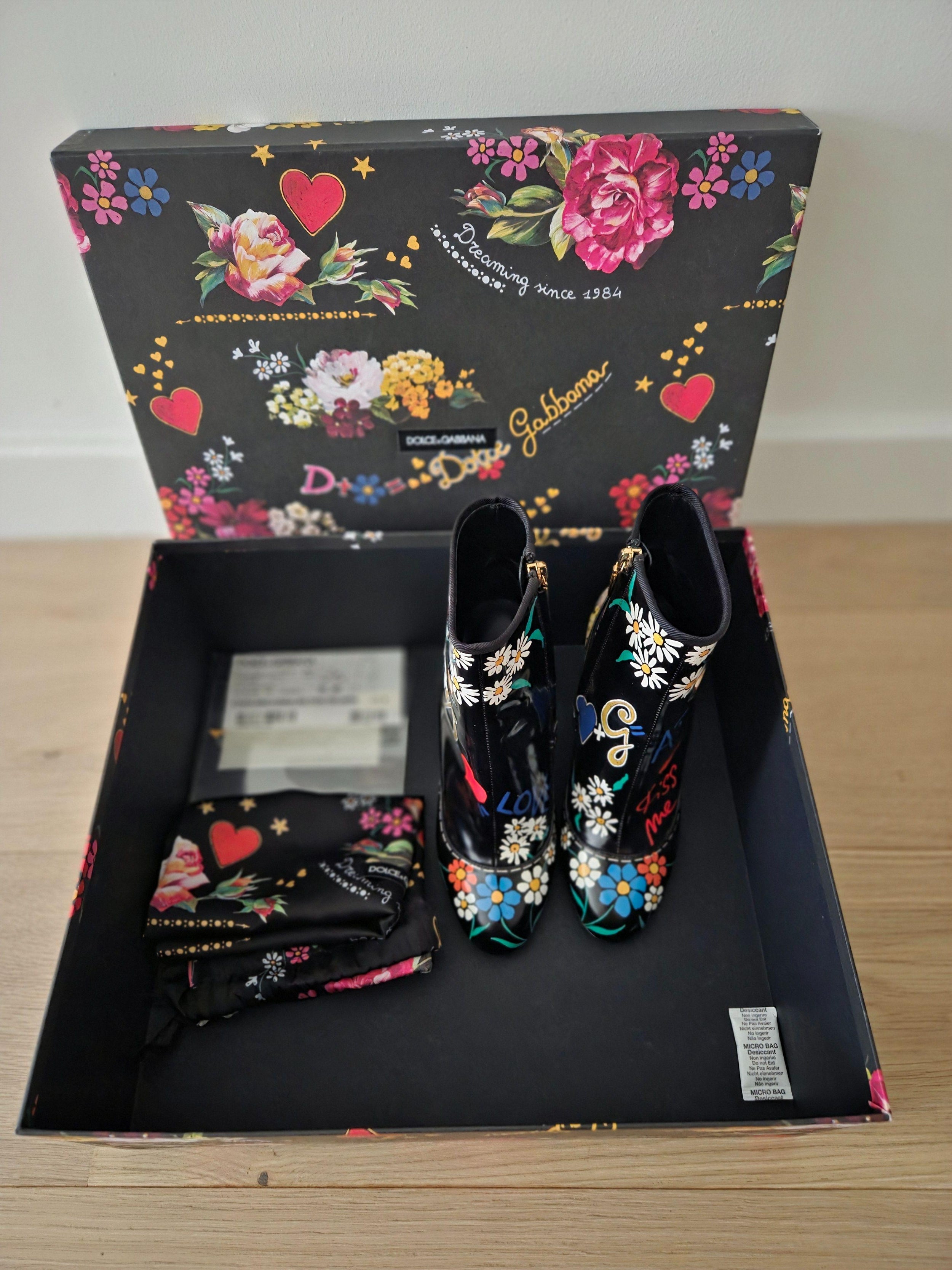 Dolce & Gabbana Floral Ankle Boots