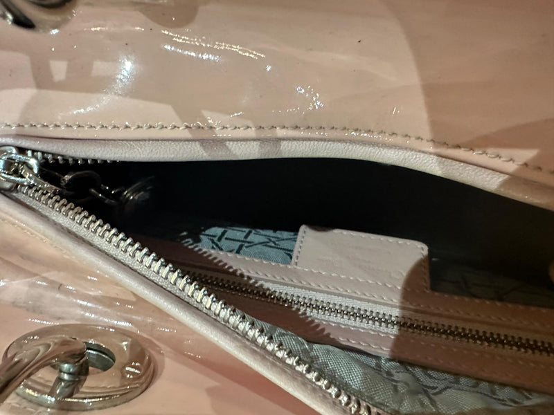 Dior Pink Patent Leather Medium Lady Dior with Silver Hardware