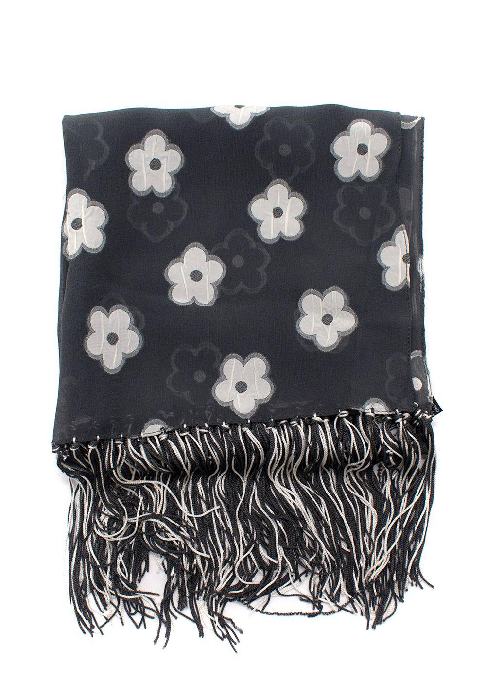 Giorgio Armani Grey Floral Print Silk- Blend Shawl