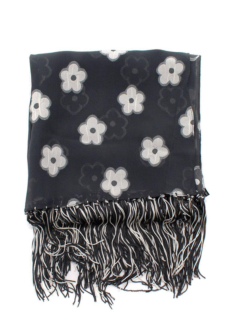 Giorgio Armani Grey Floral Print Silk- Blend Shawl