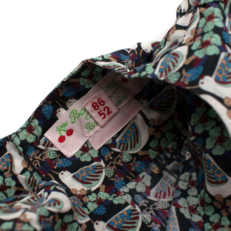 Turtledove Print Black Cotton Smocked Blouse