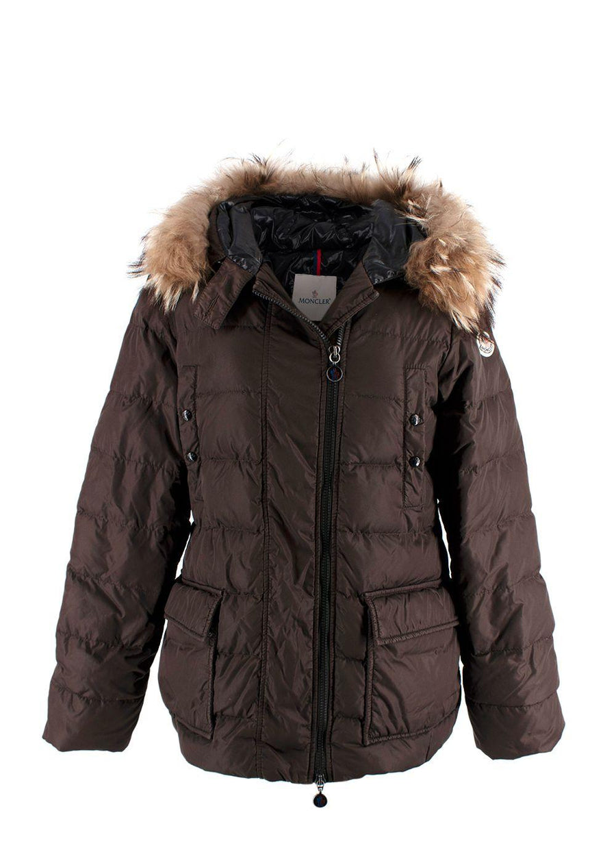 Moncler Brown Puffer Jacket with Fur Trim