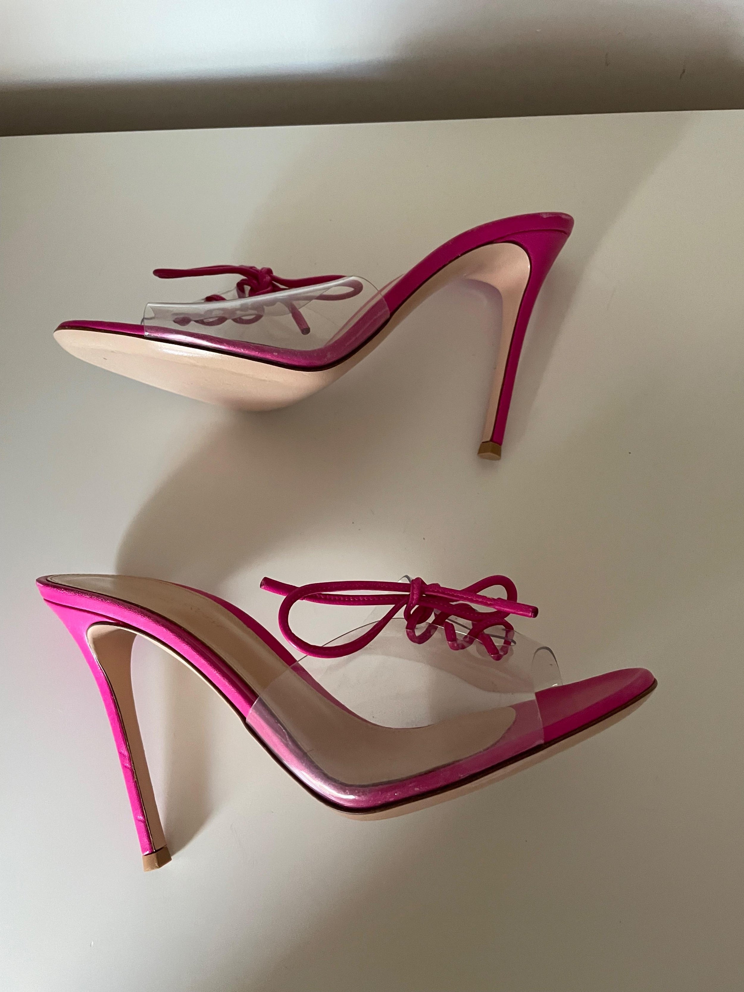 Gianvito Rossi Pink Perspex Lace Up Detail Mules