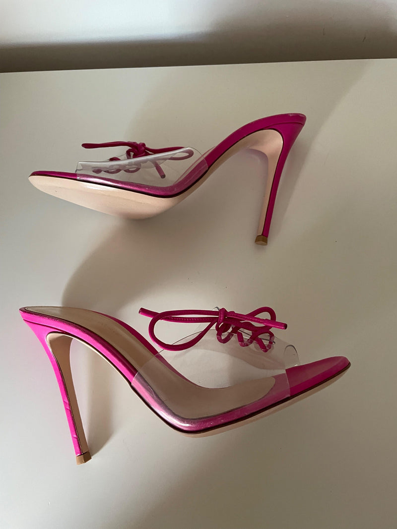 Gianvito Rossi Pink Perspex Lace Up Detail Mules