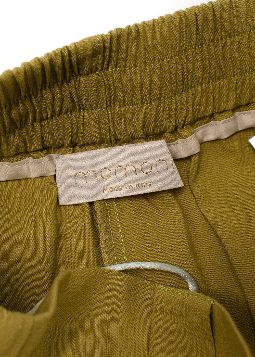 Momoni Olive Green Wide Leg Linen Trousers