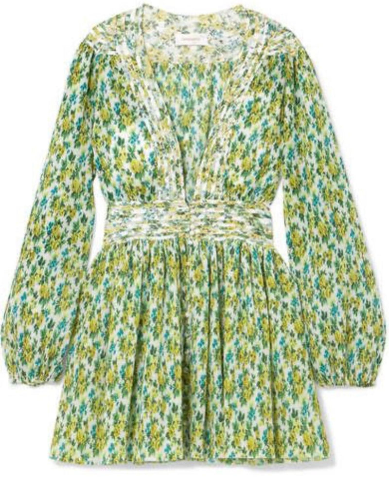 Zimmermann Green Golden Plisse Mini Dress