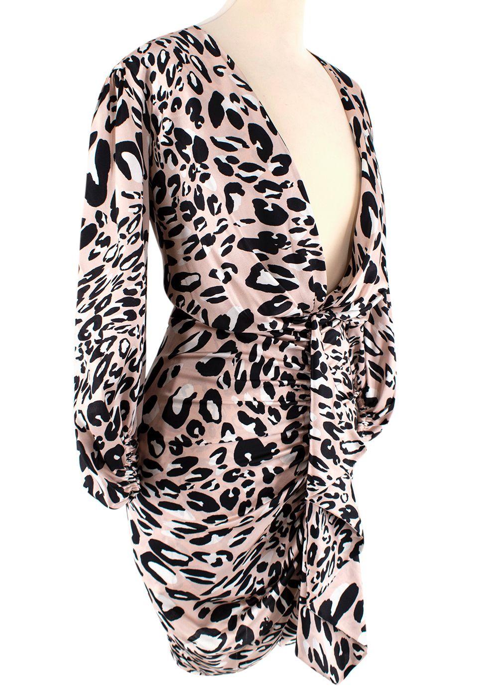 pink leopard print silk draped mini dress