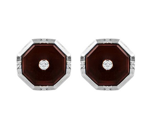 18ct white gold, diamond & red onyx cufflinks