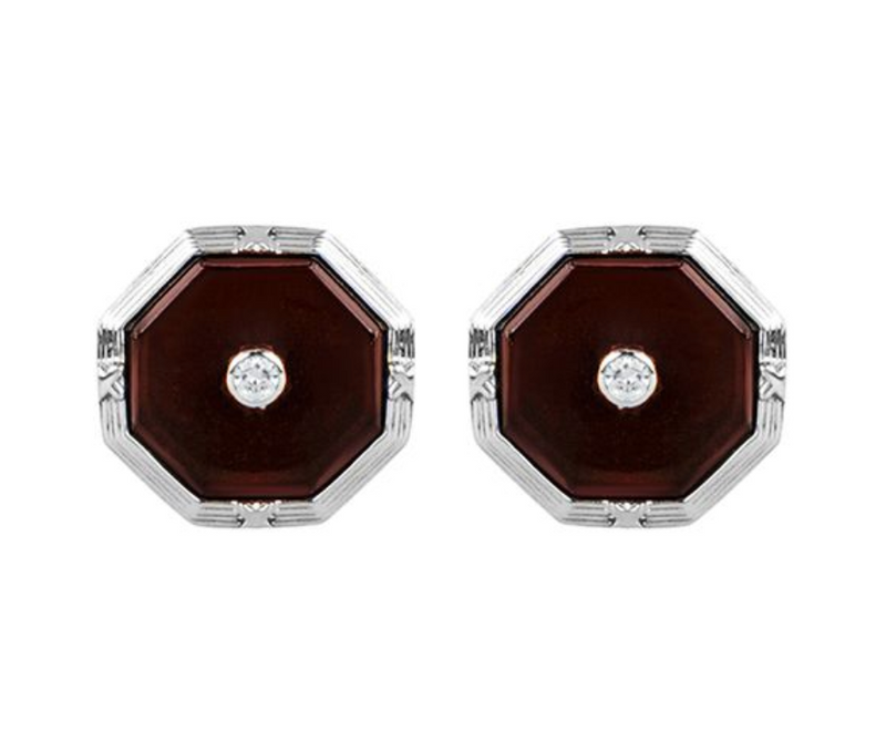 18ct white gold, diamond & red onyx cufflinks