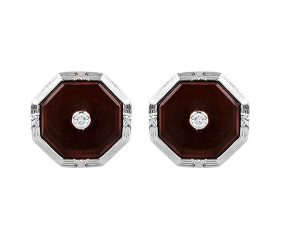 18ct white gold, diamond & red onyx cufflinks
