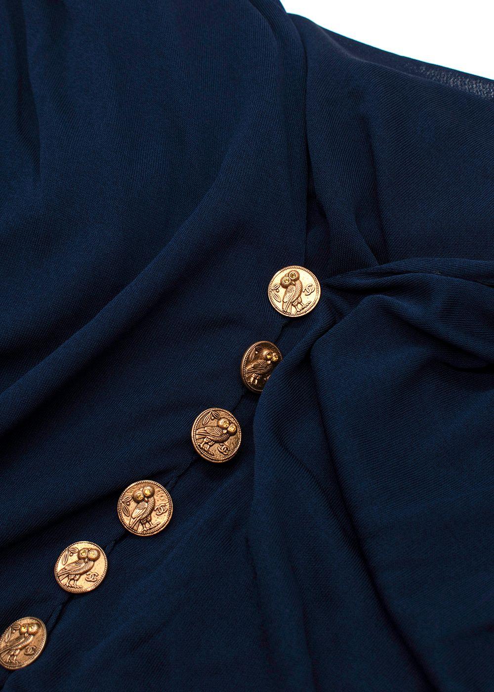 Chanel Navy Blue Plisse Belted Dress