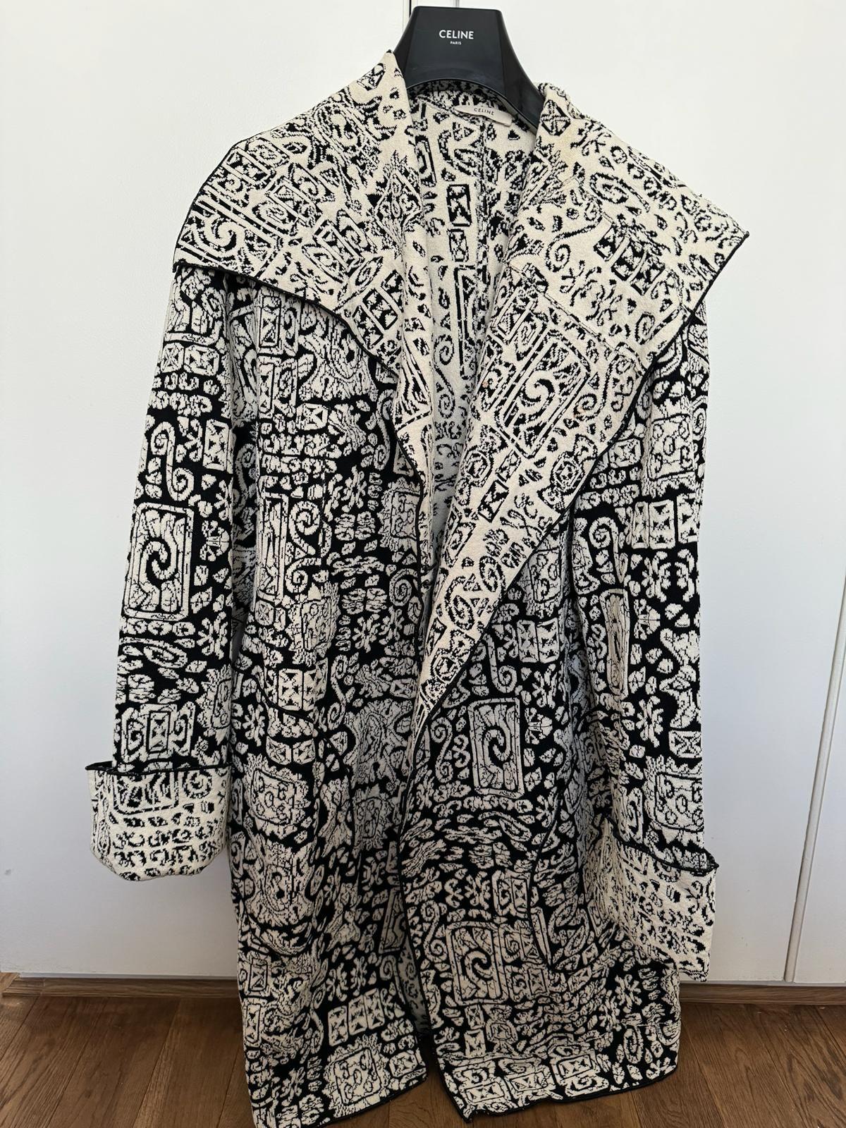 Celine Runway Black and Cream Runway Belted Coat