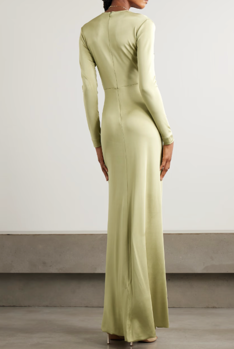 Victoria Beckham Crystal-Embellished Gathered Satin-Jersey Gown