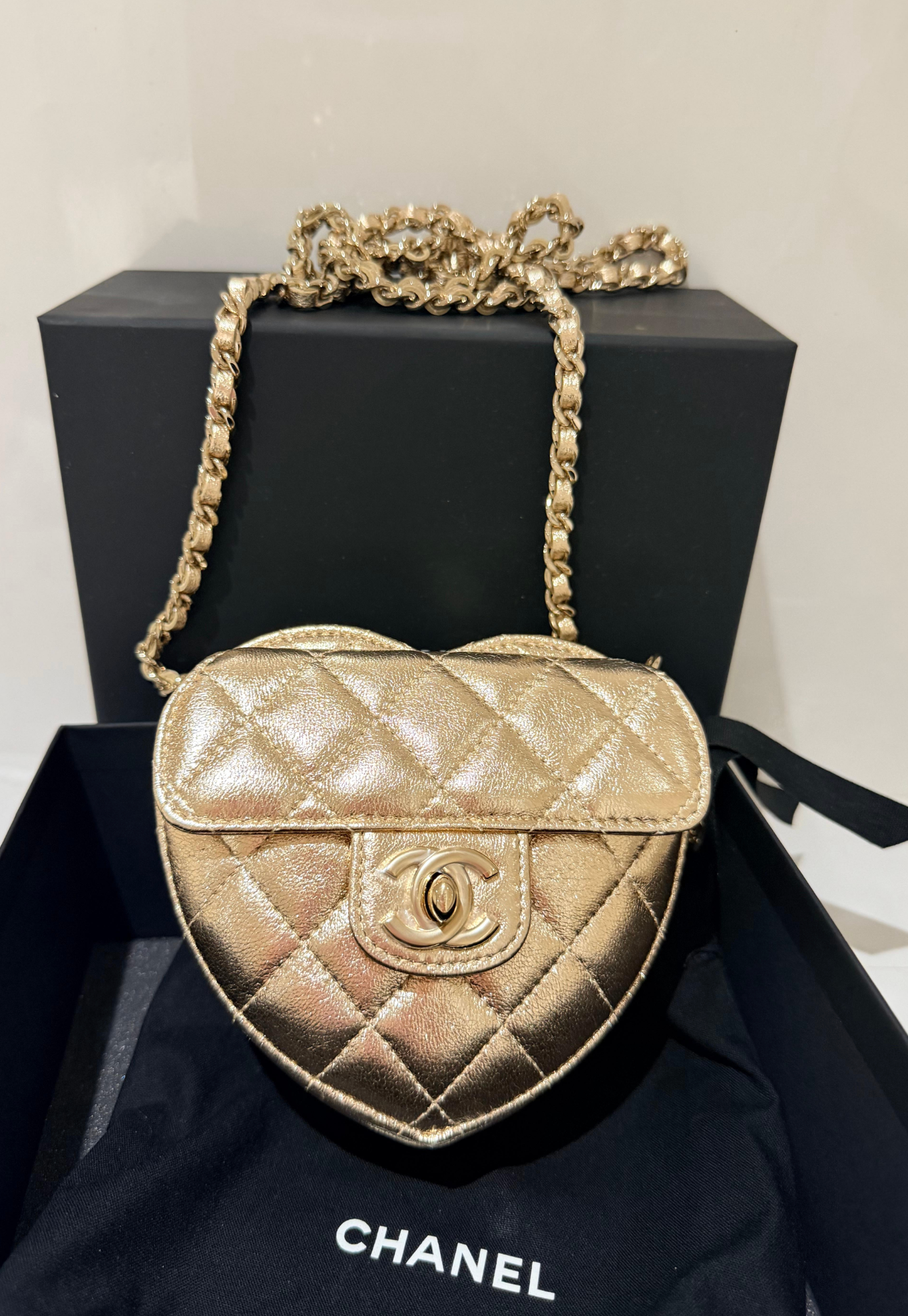 Chanel Gold Quilted Heart Bag