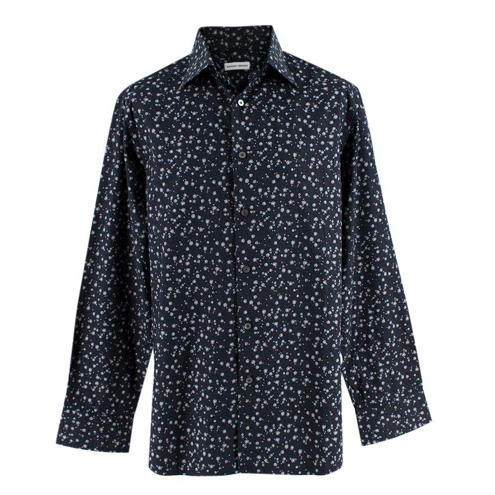 Donato Liguori Navy Abstract Flower Print Shirt