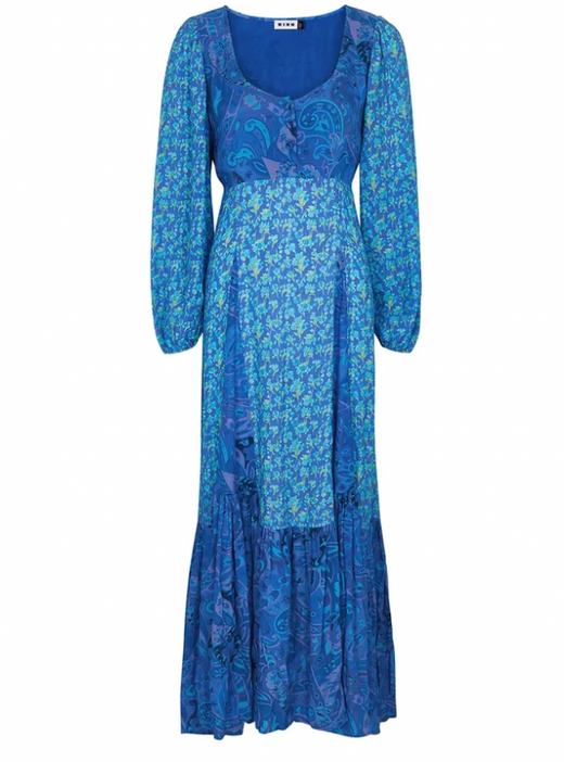 Rixo Blue Virginia Floral-Print Maxi Dress