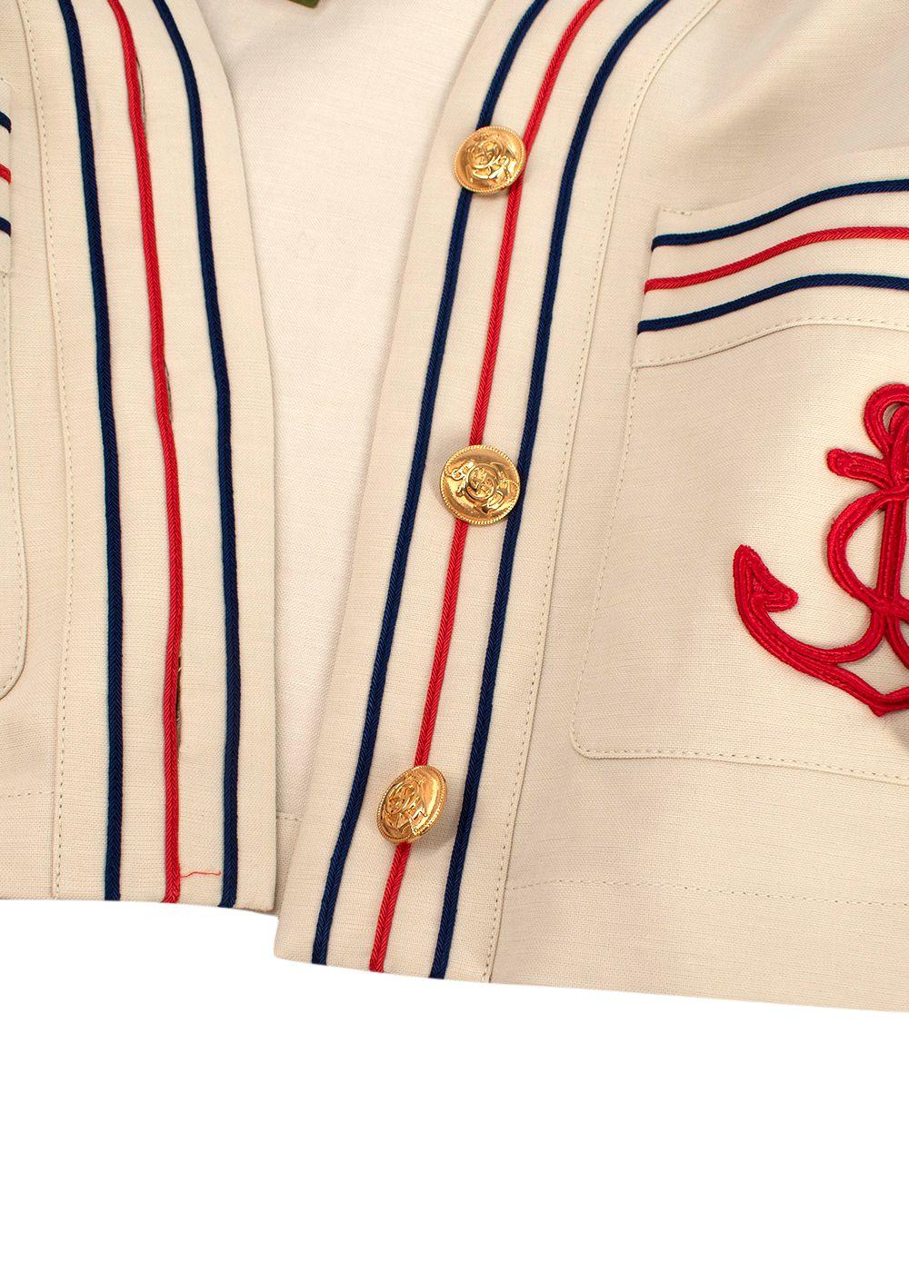 Gucci Beige Anchor Embroidered Cropped Jacket