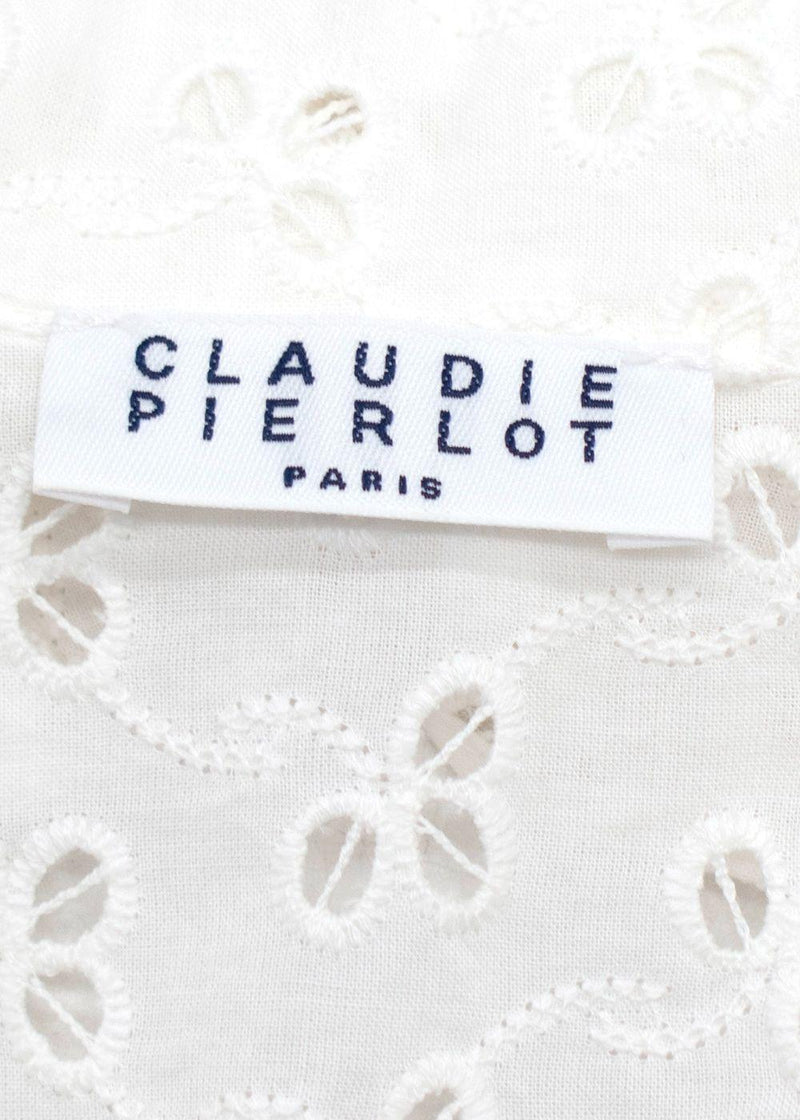 Claudie Pierlot White Bajou Embroidered Tie Front Blouse