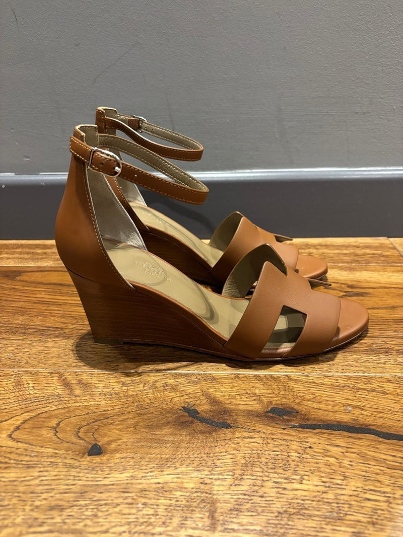 Hermes Tan Leather Ankle Legend Sandals