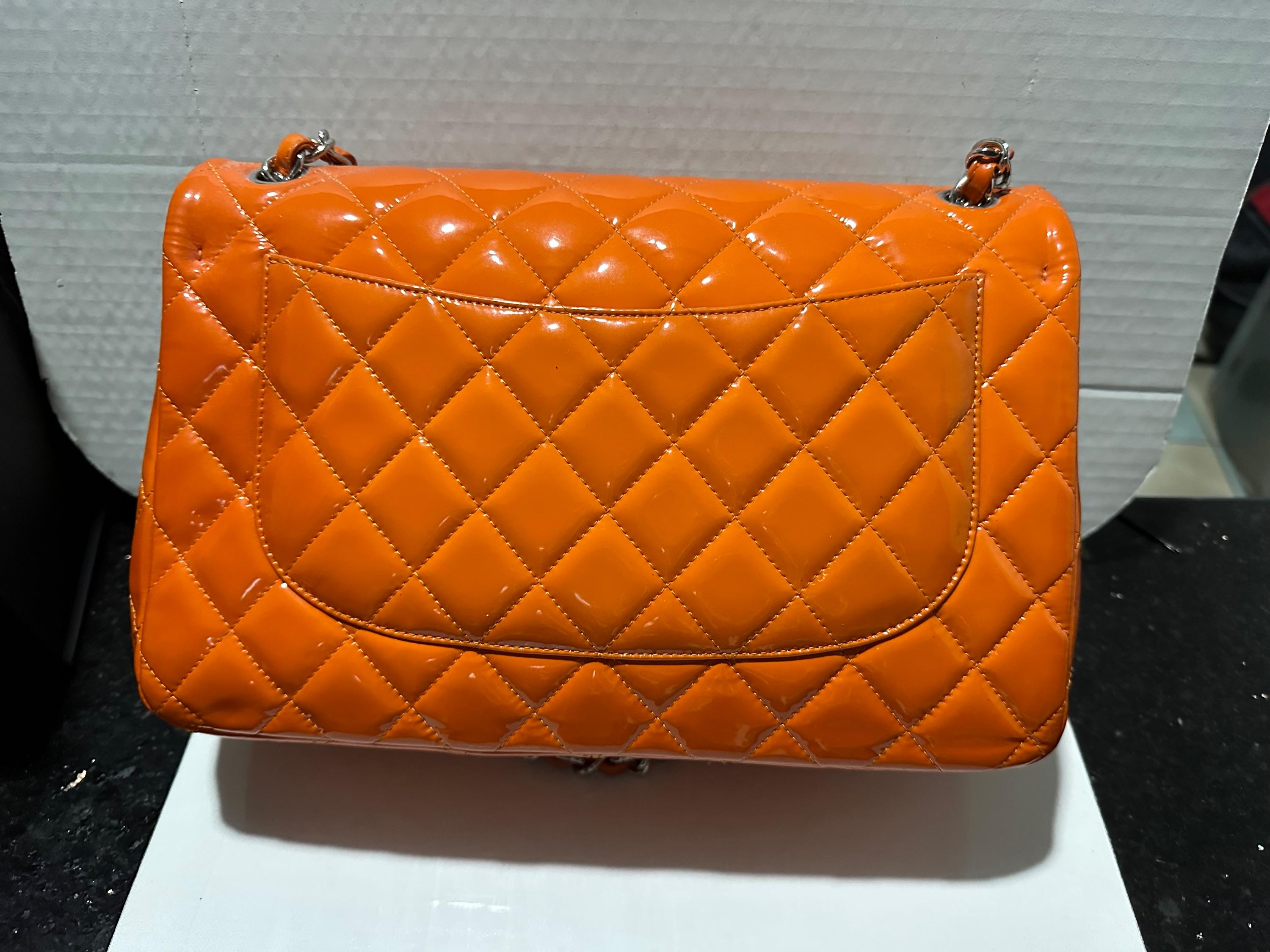 Chanel Orange Patent Classic Flap