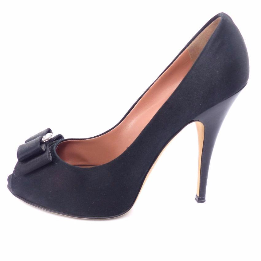 GIUSEPPE ZANOTTI Black Satin Adorned With Bow And Jeweled