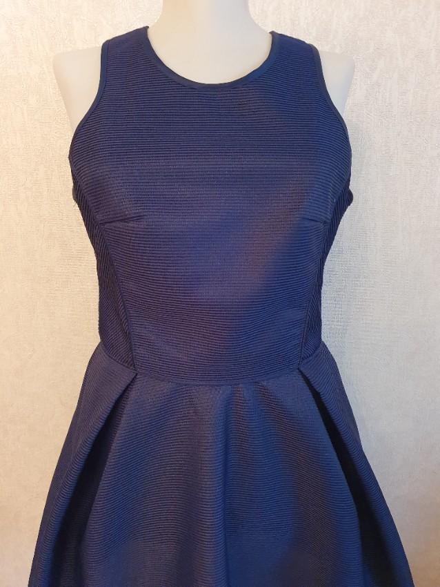 Maje Navy textured Fit & Flare Mini Dress
