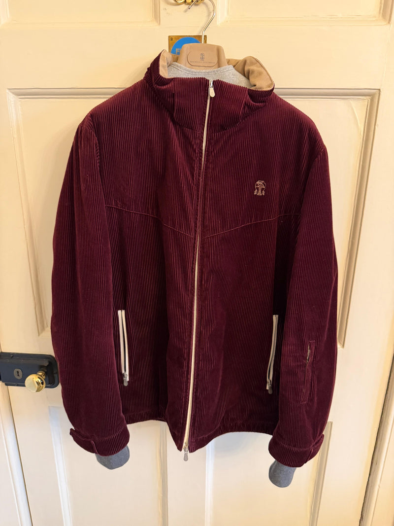 Brunello Cucinelli Burgundy Cord Mountain Outerwear Jacket