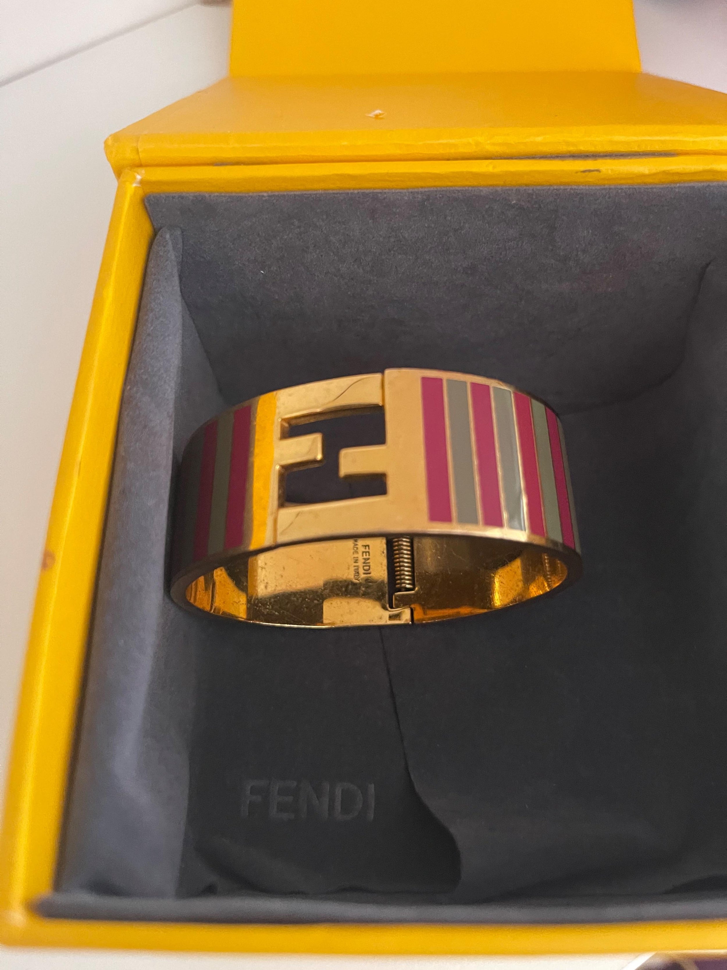 Striped enamel & gold-tone metal FF bangle
