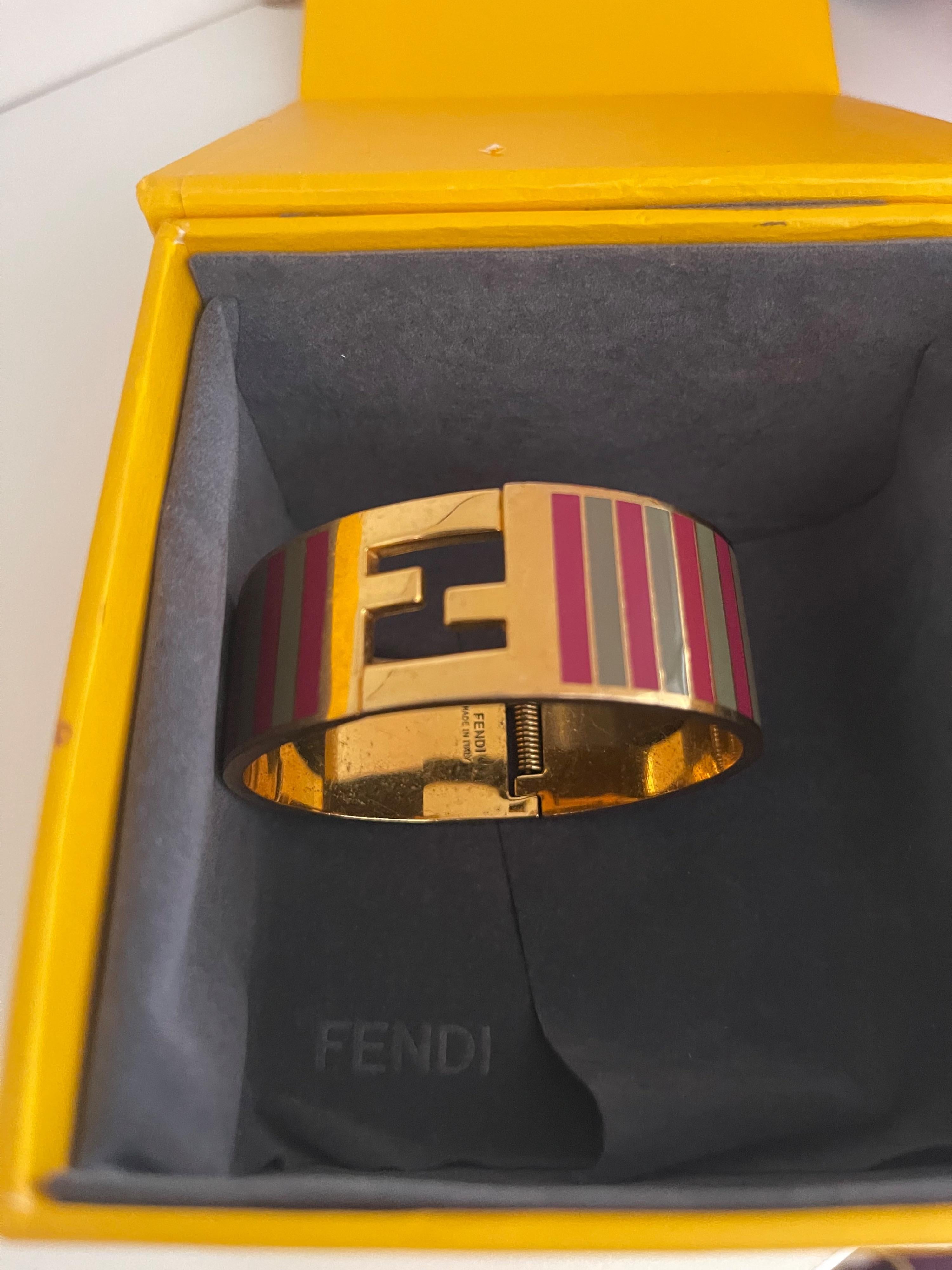 Striped enamel & gold-tone metal FF bangle