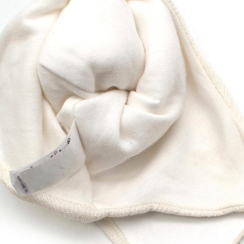 White Wool Knit Beanie with a Pom Pom and Bows