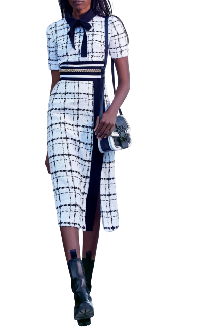 Runway Plaid Tweed Midi Dress