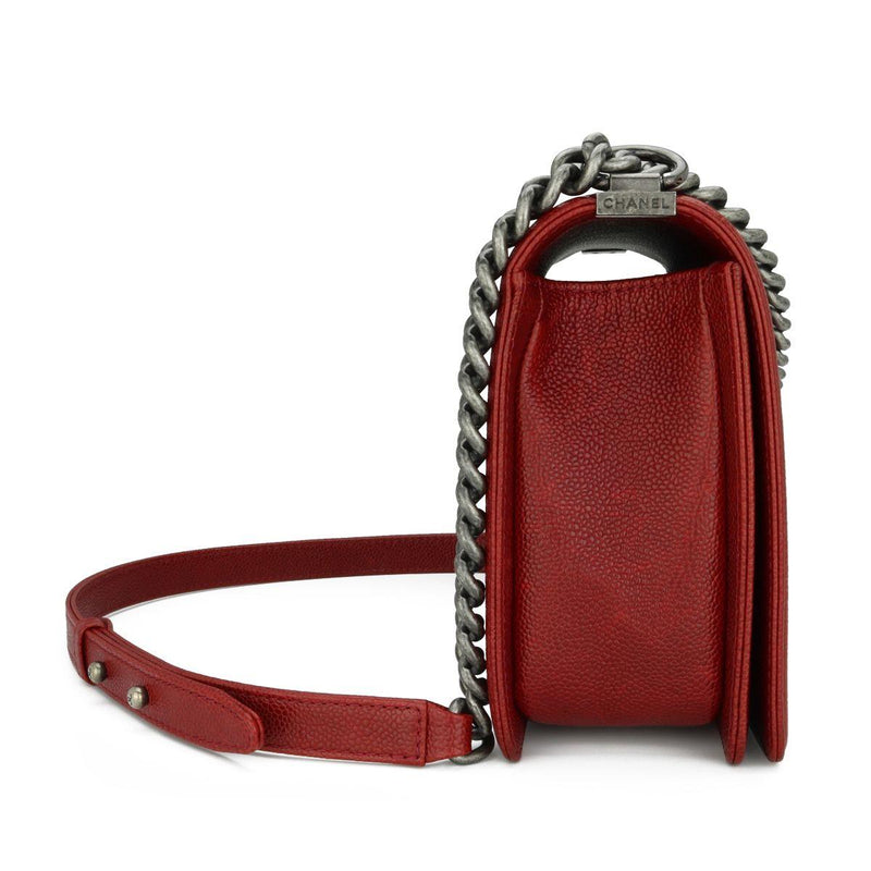 Chanel Red Caviar Leather Medium Boy Bag