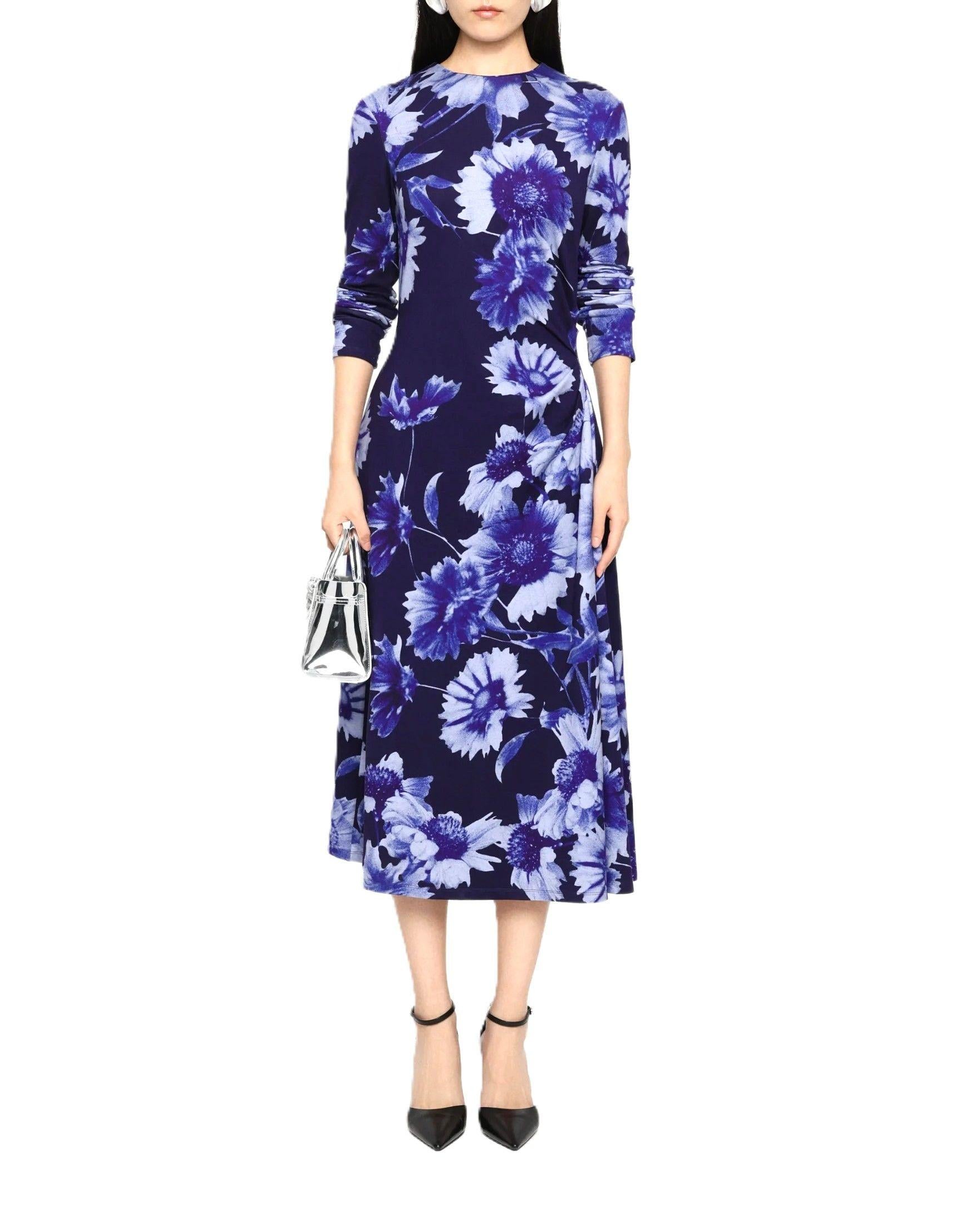 Erdem Printed Blue Jersey Midi Dress