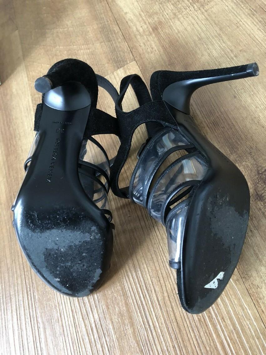 Bottega Veneta black leather transparent heeled sandals
