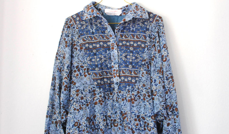 Chloe Blue Printed Cotton Top