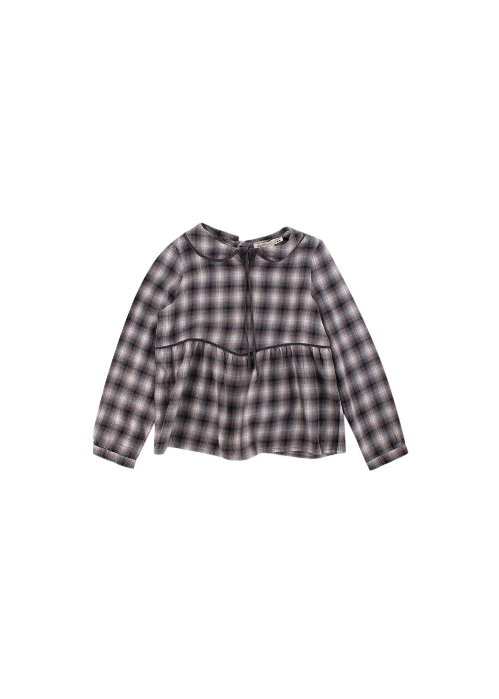 Kids 6Y Grey Monochrome Check Lurex Woven Top