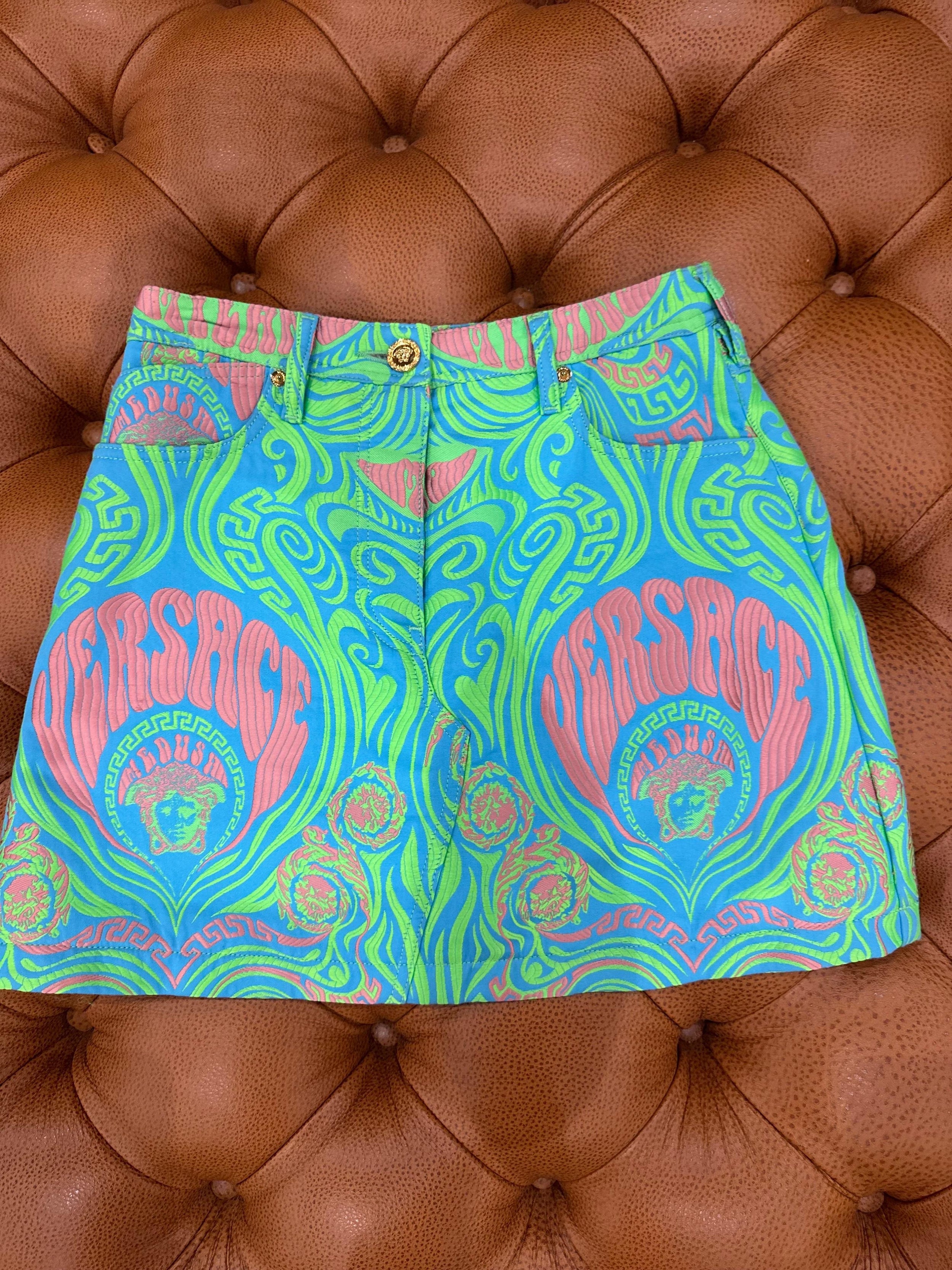 Versace Multicoloured Logo Mini Skirt