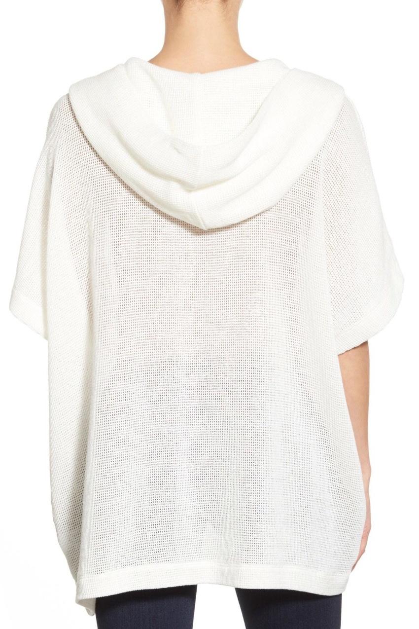 James Perse Ivory Mesh Knit Hooded Top